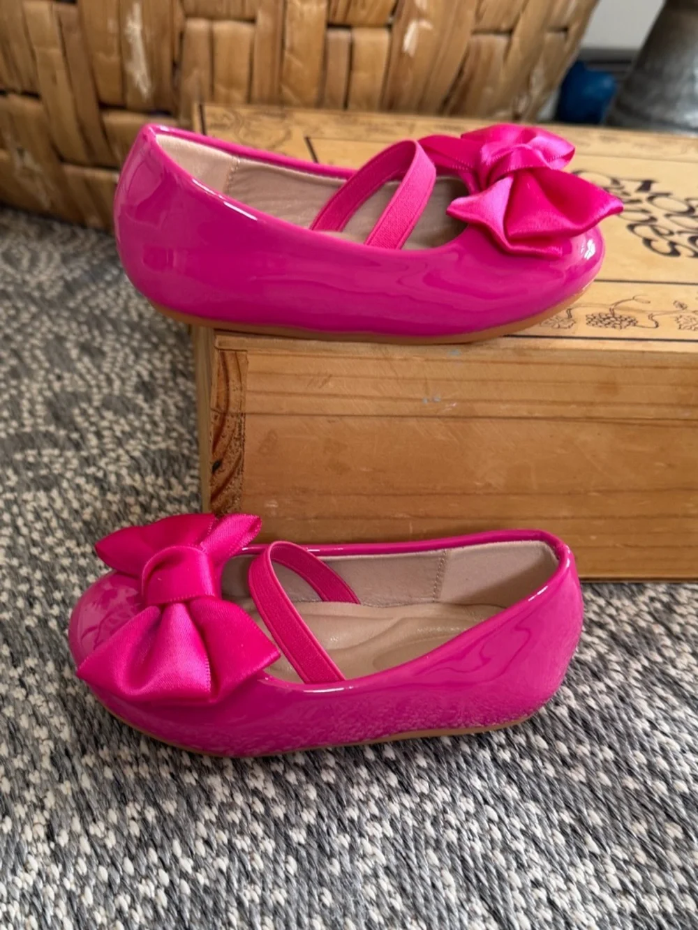 New Boutique Toddler Girl Dress Shoes Pink Bow Front Comfort Padding Size 6.5